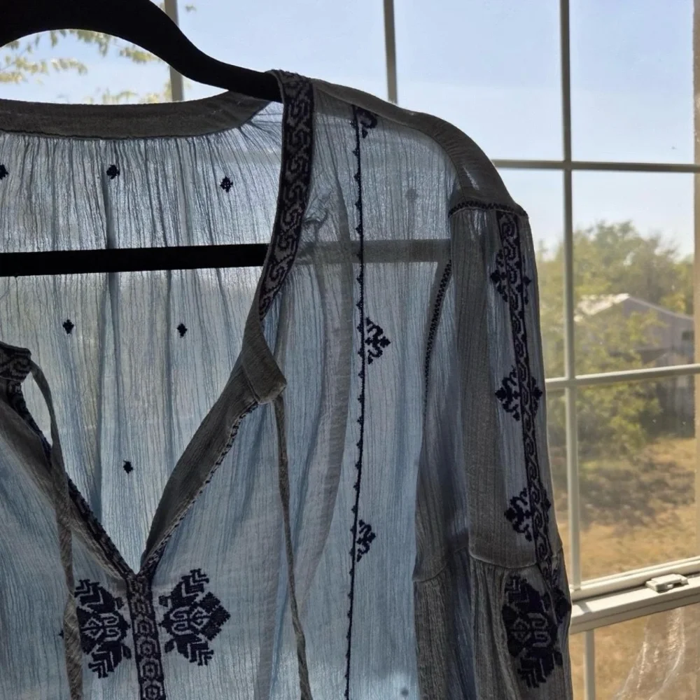 J crew gauze boho blue lightweight blouse - Picture 2 of 11